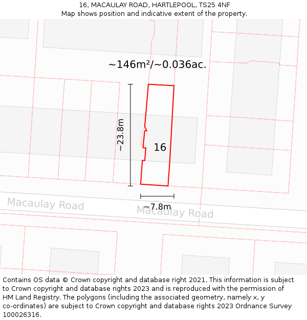 16, MACAULAY ROAD, HARTLEPOOL, TS25 4NF: Plot and title map