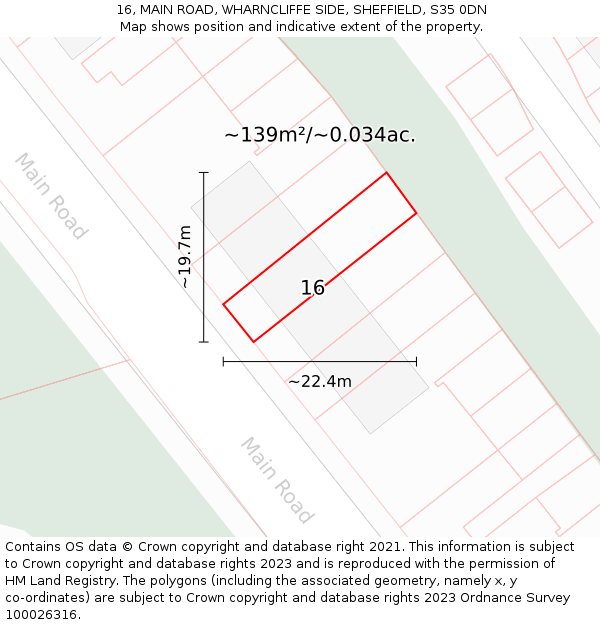 16, MAIN ROAD, WHARNCLIFFE SIDE, SHEFFIELD, S35 0DN: Plot and title map