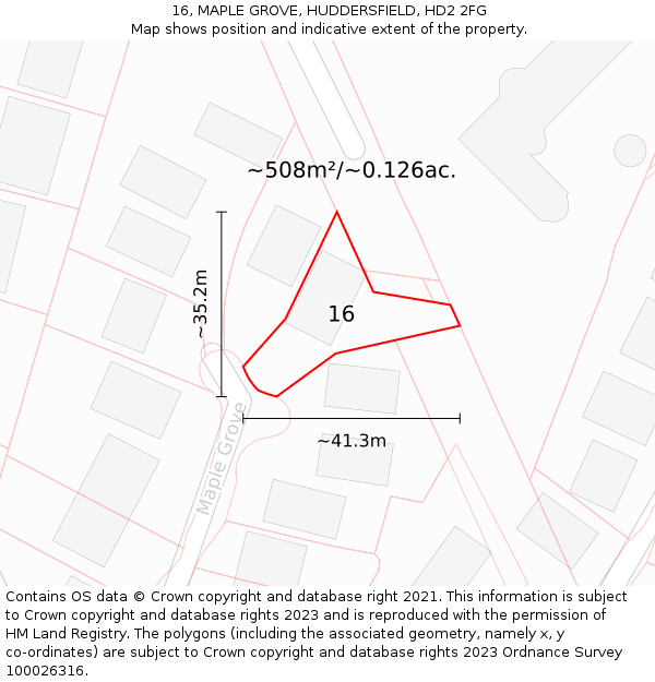 16, MAPLE GROVE, HUDDERSFIELD, HD2 2FG: Plot and title map