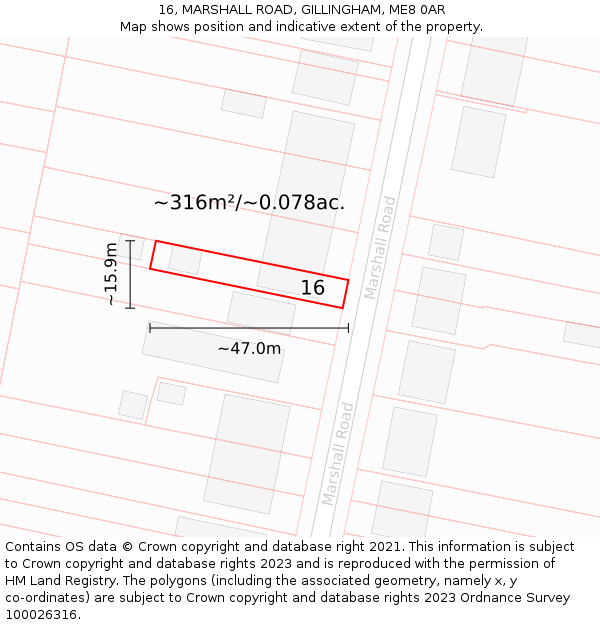 16, MARSHALL ROAD, GILLINGHAM, ME8 0AR: Plot and title map