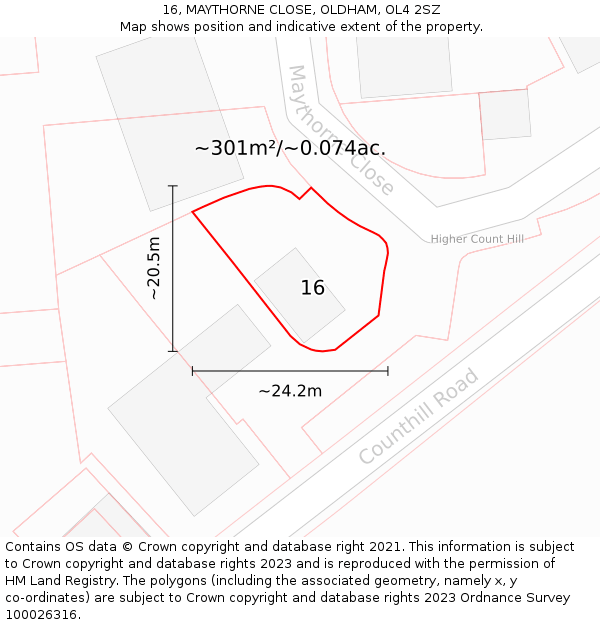 16, MAYTHORNE CLOSE, OLDHAM, OL4 2SZ: Plot and title map