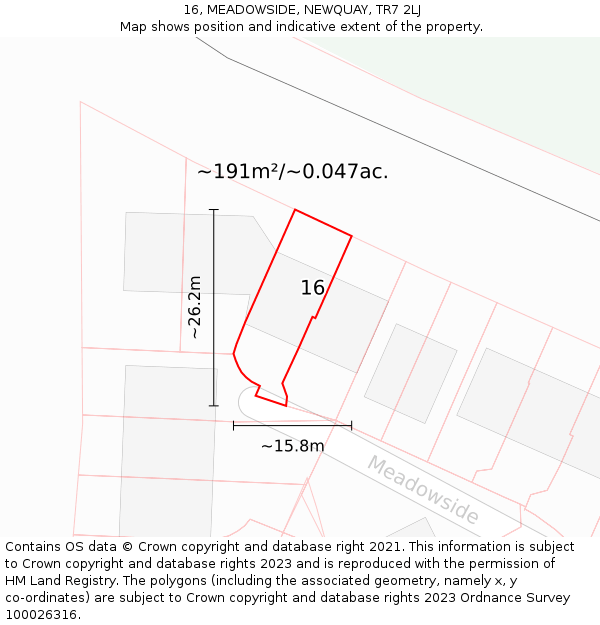 16, MEADOWSIDE, NEWQUAY, TR7 2LJ: Plot and title map