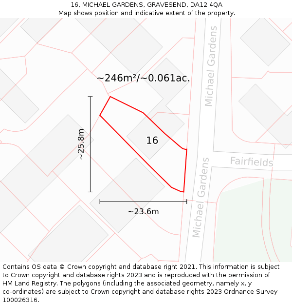16, MICHAEL GARDENS, GRAVESEND, DA12 4QA: Plot and title map