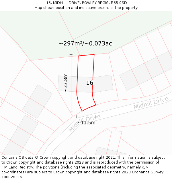 16, MIDHILL DRIVE, ROWLEY REGIS, B65 9SD: Plot and title map