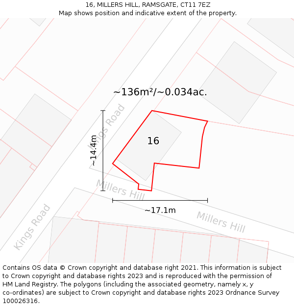 16, MILLERS HILL, RAMSGATE, CT11 7EZ: Plot and title map