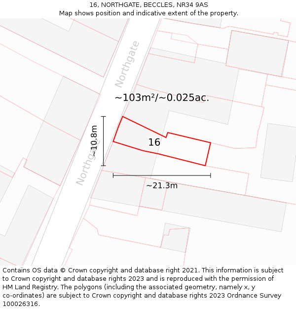 16, NORTHGATE, BECCLES, NR34 9AS: Plot and title map