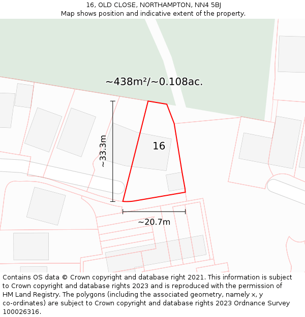 16, OLD CLOSE, NORTHAMPTON, NN4 5BJ: Plot and title map