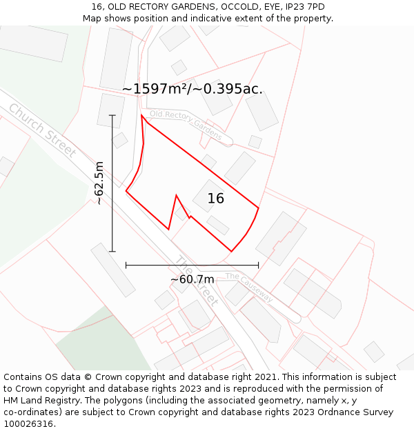 16, OLD RECTORY GARDENS, OCCOLD, EYE, IP23 7PD: Plot and title map