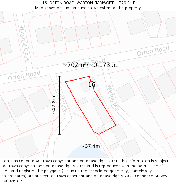 16, ORTON ROAD, WARTON, TAMWORTH, B79 0HT: Plot and title map