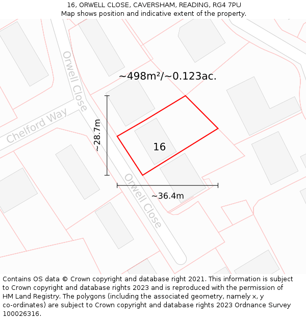 16, ORWELL CLOSE, CAVERSHAM, READING, RG4 7PU: Plot and title map