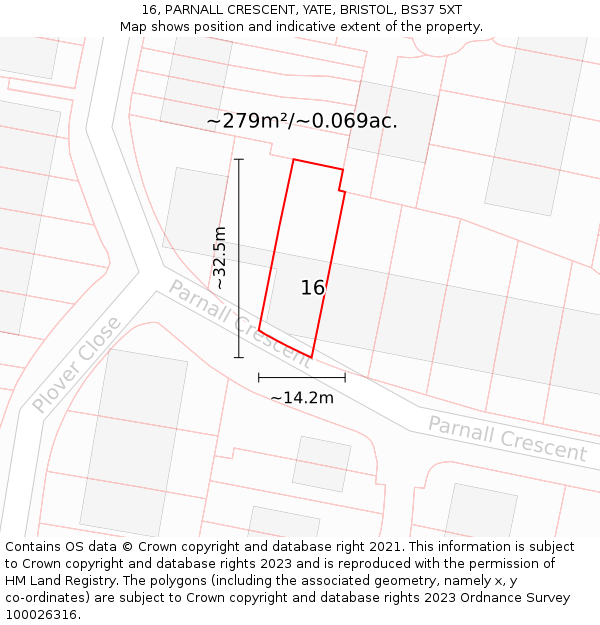16, PARNALL CRESCENT, YATE, BRISTOL, BS37 5XT: Plot and title map