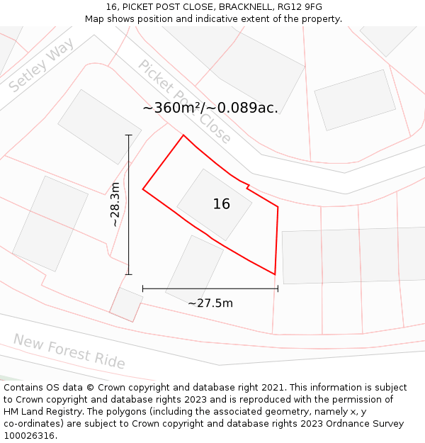 16, PICKET POST CLOSE, BRACKNELL, RG12 9FG: Plot and title map
