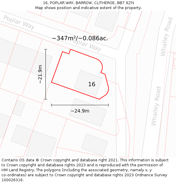 16, POPLAR WAY, BARROW, CLITHEROE, BB7 9ZN: Plot and title map
