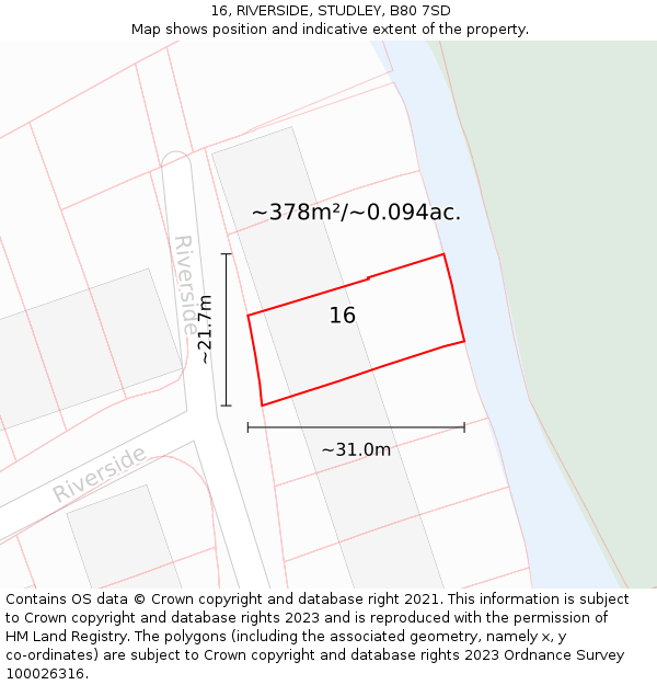 16, RIVERSIDE, STUDLEY, B80 7SD: Plot and title map