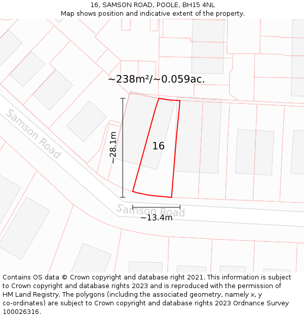 16, SAMSON ROAD, POOLE, BH15 4NL: Plot and title map
