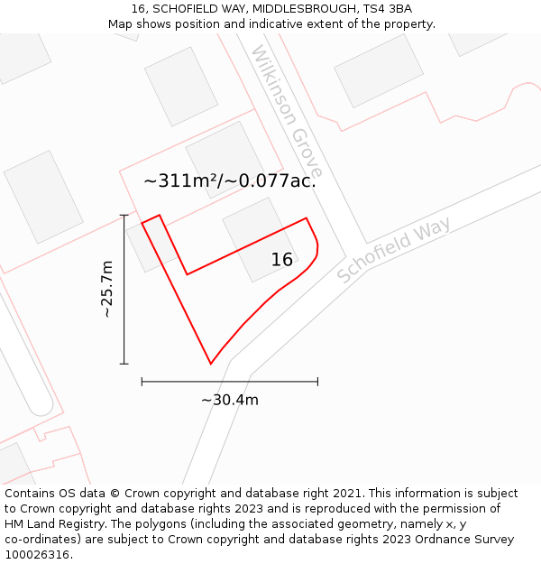 16, SCHOFIELD WAY, MIDDLESBROUGH, TS4 3BA: Plot and title map