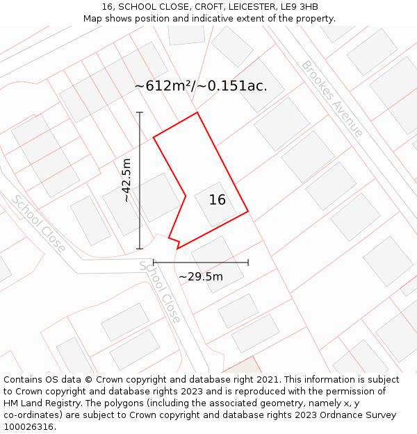 16, SCHOOL CLOSE, CROFT, LEICESTER, LE9 3HB: Plot and title map