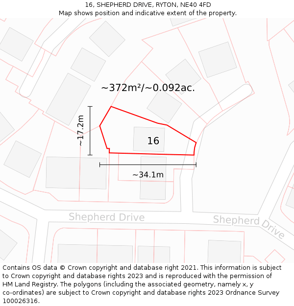 16, SHEPHERD DRIVE, RYTON, NE40 4FD: Plot and title map