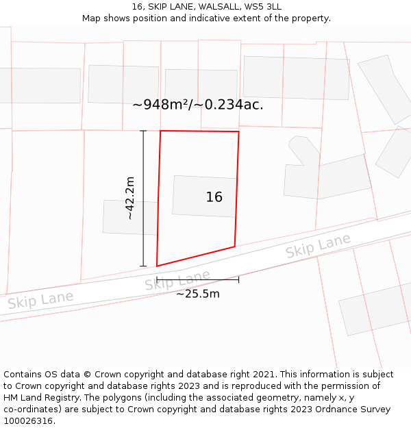 16, SKIP LANE, WALSALL, WS5 3LL: Plot and title map