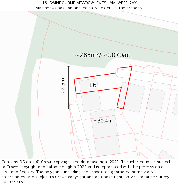 16, SWINBOURNE MEADOW, EVESHAM, WR11 2AX: Plot and title map