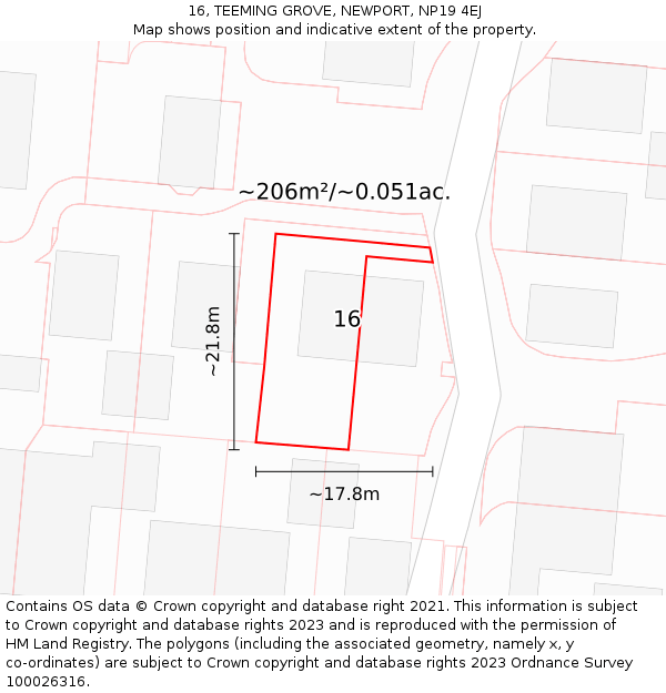 16, TEEMING GROVE, NEWPORT, NP19 4EJ: Plot and title map