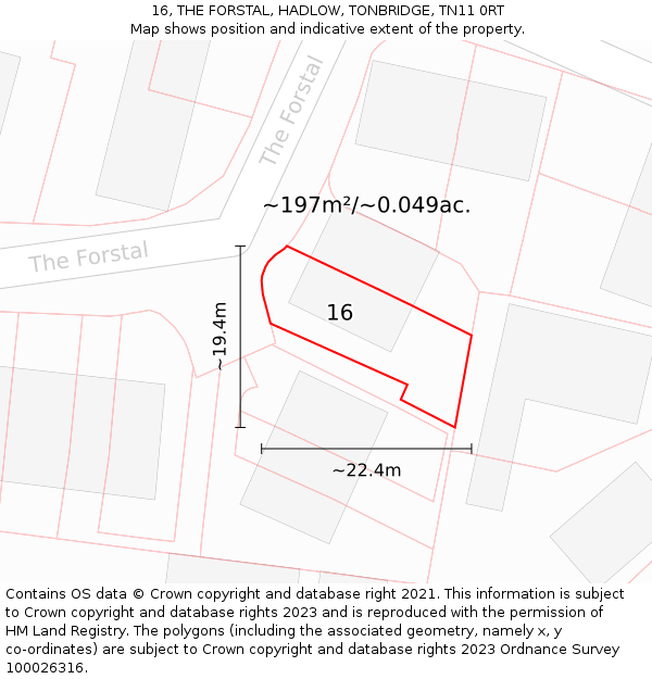 16, THE FORSTAL, HADLOW, TONBRIDGE, TN11 0RT: Plot and title map