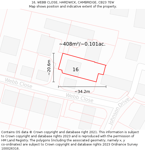 16, WEBB CLOSE, HARDWICK, CAMBRIDGE, CB23 7EW: Plot and title map