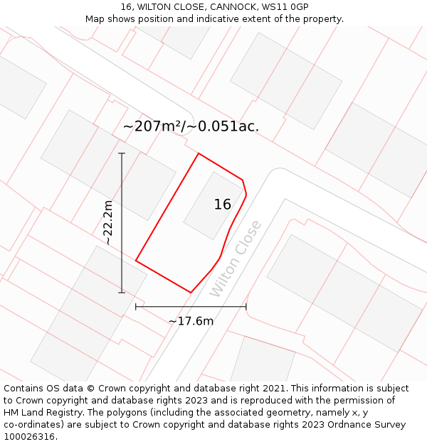 16, WILTON CLOSE, CANNOCK, WS11 0GP: Plot and title map