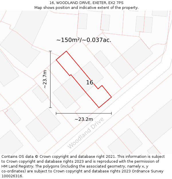 16, WOODLAND DRIVE, EXETER, EX2 7PS: Plot and title map