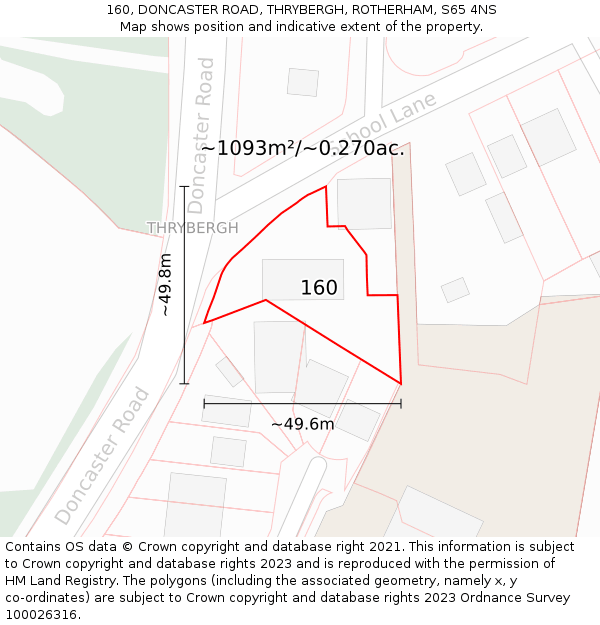 160, DONCASTER ROAD, THRYBERGH, ROTHERHAM, S65 4NS: Plot and title map