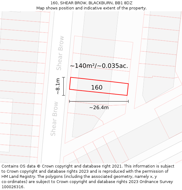 160, SHEAR BROW, BLACKBURN, BB1 8DZ: Plot and title map