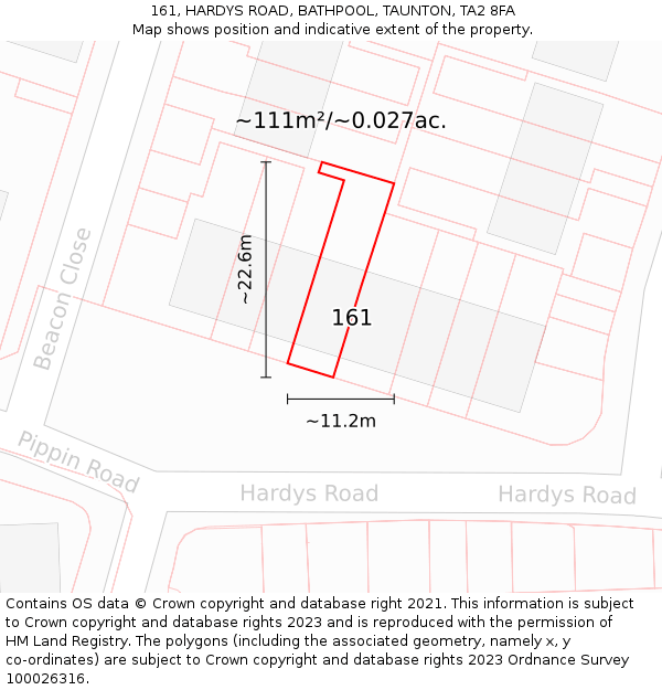 161, HARDYS ROAD, BATHPOOL, TAUNTON, TA2 8FA: Plot and title map