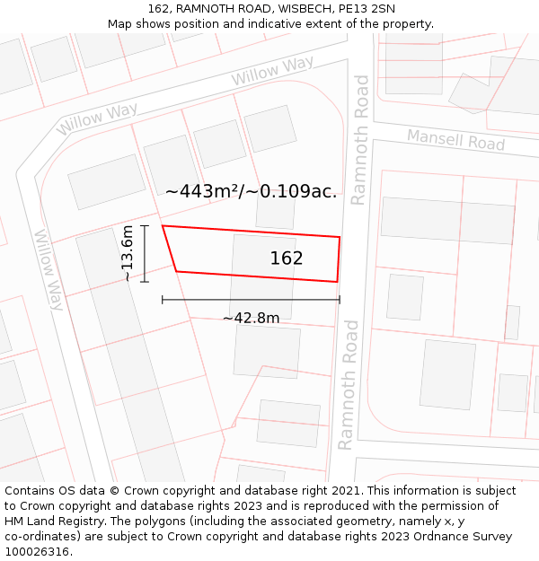 162, RAMNOTH ROAD, WISBECH, PE13 2SN: Plot and title map