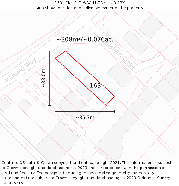 163, ICKNIELD WAY, LUTON, LU3 2BX: Plot and title map