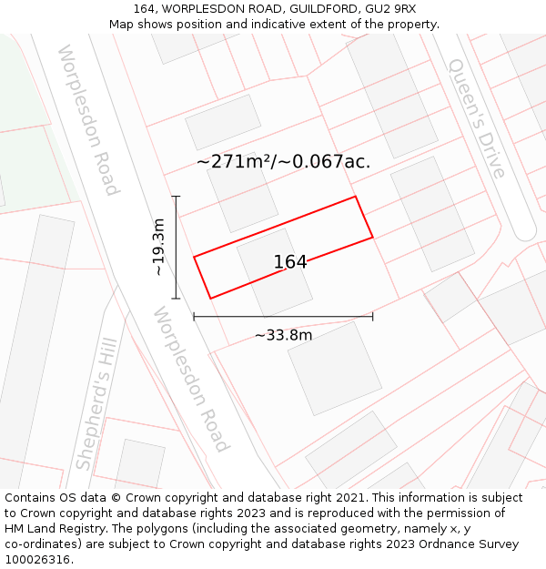 164, WORPLESDON ROAD, GUILDFORD, GU2 9RX: Plot and title map