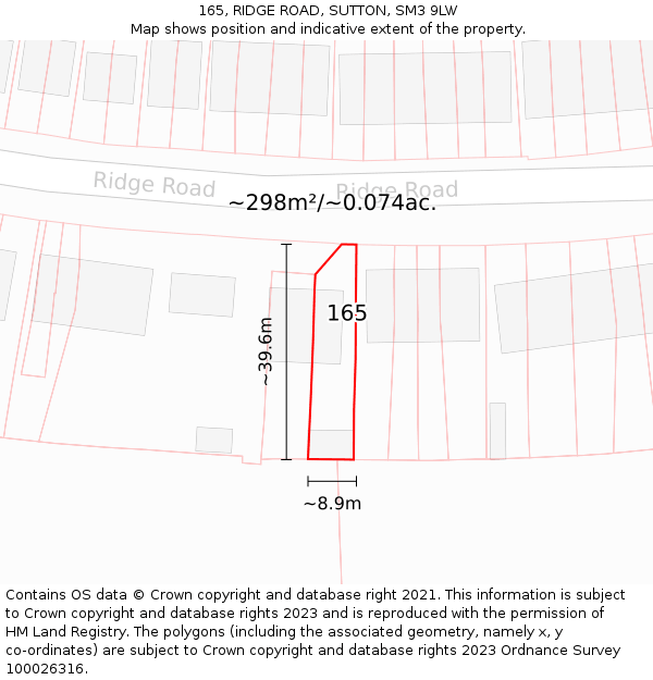 165, RIDGE ROAD, SUTTON, SM3 9LW: Plot and title map