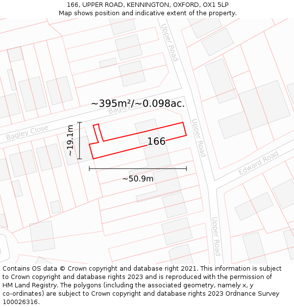 166, UPPER ROAD, KENNINGTON, OXFORD, OX1 5LP: Plot and title map
