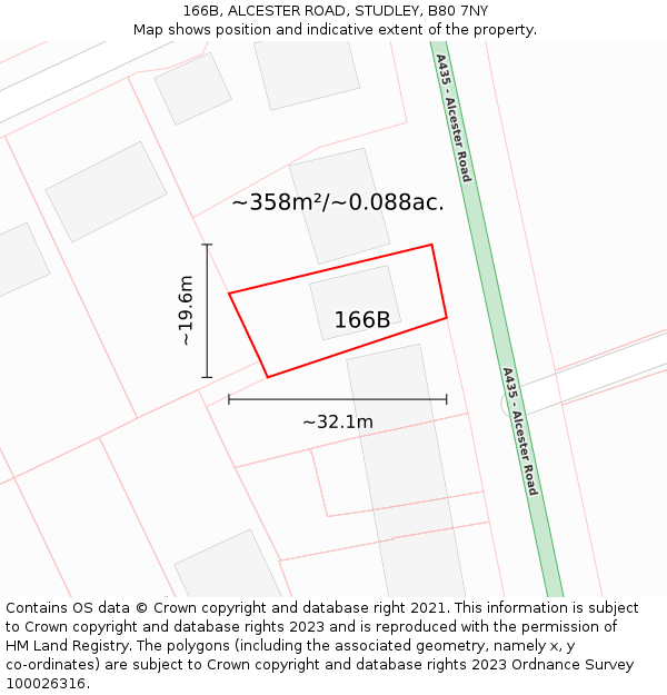 166B, ALCESTER ROAD, STUDLEY, B80 7NY: Plot and title map