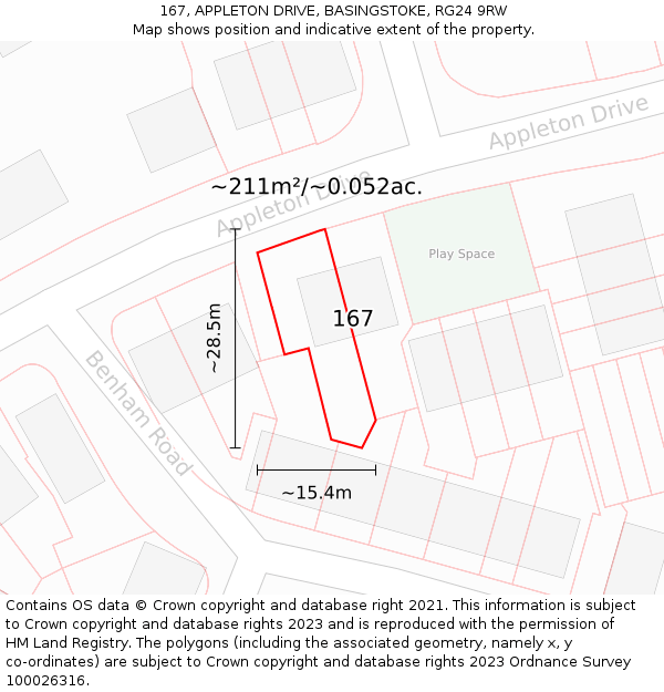 167, APPLETON DRIVE, BASINGSTOKE, RG24 9RW: Plot and title map
