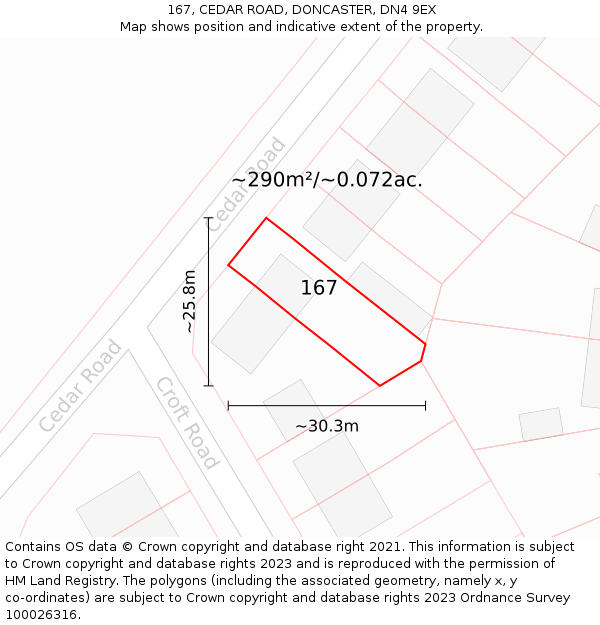167, CEDAR ROAD, DONCASTER, DN4 9EX: Plot and title map