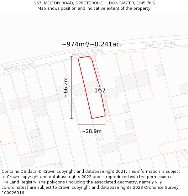 167, MELTON ROAD, SPROTBROUGH, DONCASTER, DN5 7NS: Plot and title map