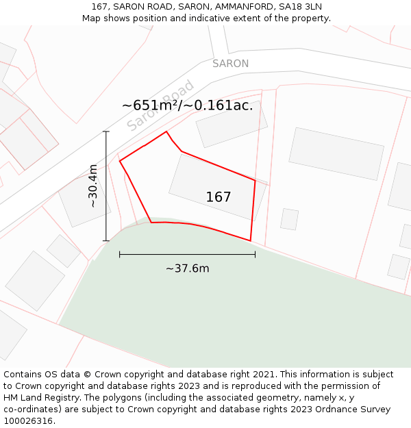 167, SARON ROAD, SARON, AMMANFORD, SA18 3LN: Plot and title map