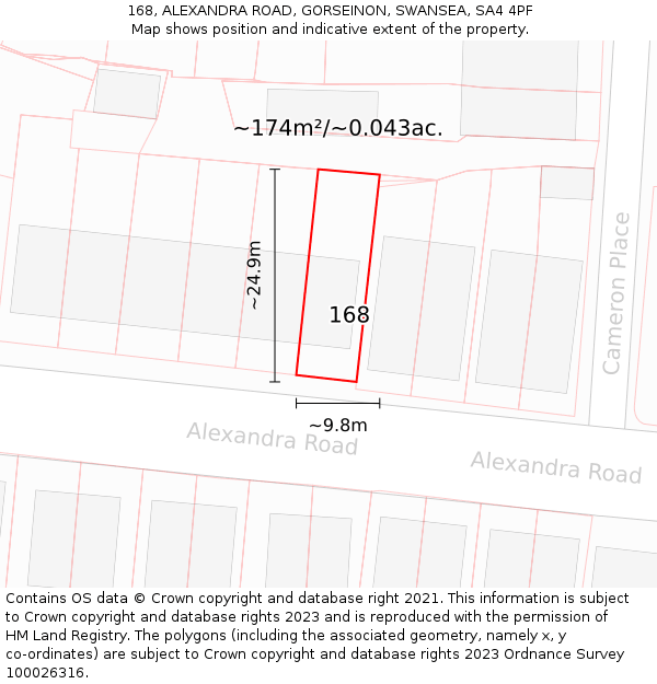 168, ALEXANDRA ROAD, GORSEINON, SWANSEA, SA4 4PF: Plot and title map