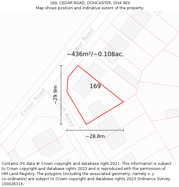 169, CEDAR ROAD, DONCASTER, DN4 9EX: Plot and title map