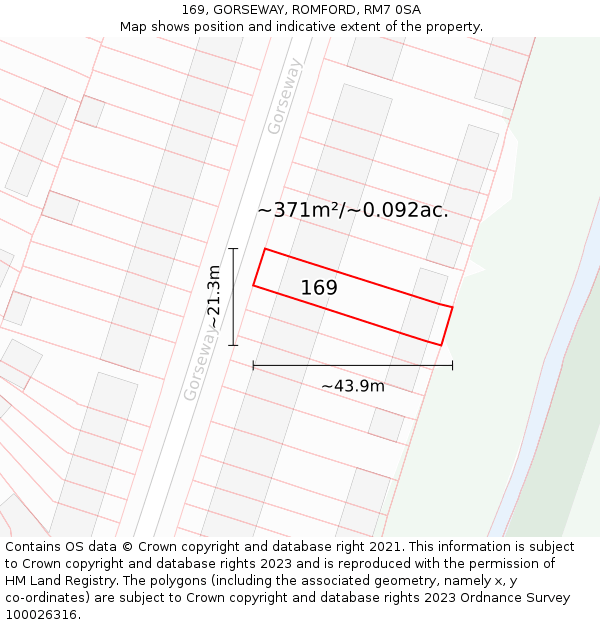 169, GORSEWAY, ROMFORD, RM7 0SA: Plot and title map