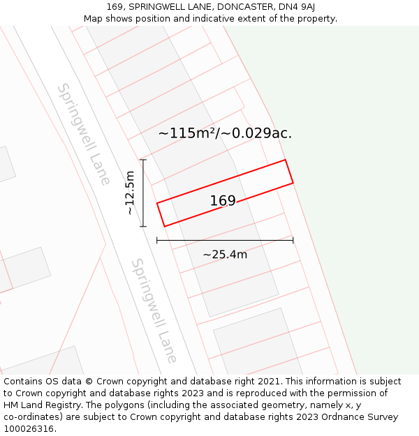 169, SPRINGWELL LANE, DONCASTER, DN4 9AJ: Plot and title map