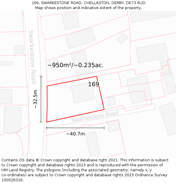 169, SWARKESTONE ROAD, CHELLASTON, DERBY, DE73 6UD: Plot and title map