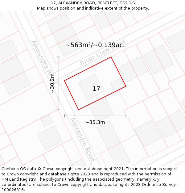 17, ALEXANDRA ROAD, BENFLEET, SS7 1JS: Plot and title map