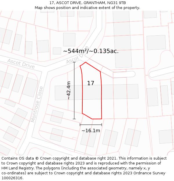 17, ASCOT DRIVE, GRANTHAM, NG31 9TB: Plot and title map