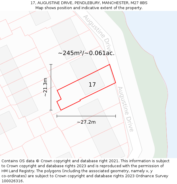 17, AUGUSTINE DRIVE, PENDLEBURY, MANCHESTER, M27 8BS: Plot and title map